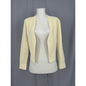 MM Lafleur Jacket Womens Small Cream Ivory Open Front Stretch Knit Blazer Office